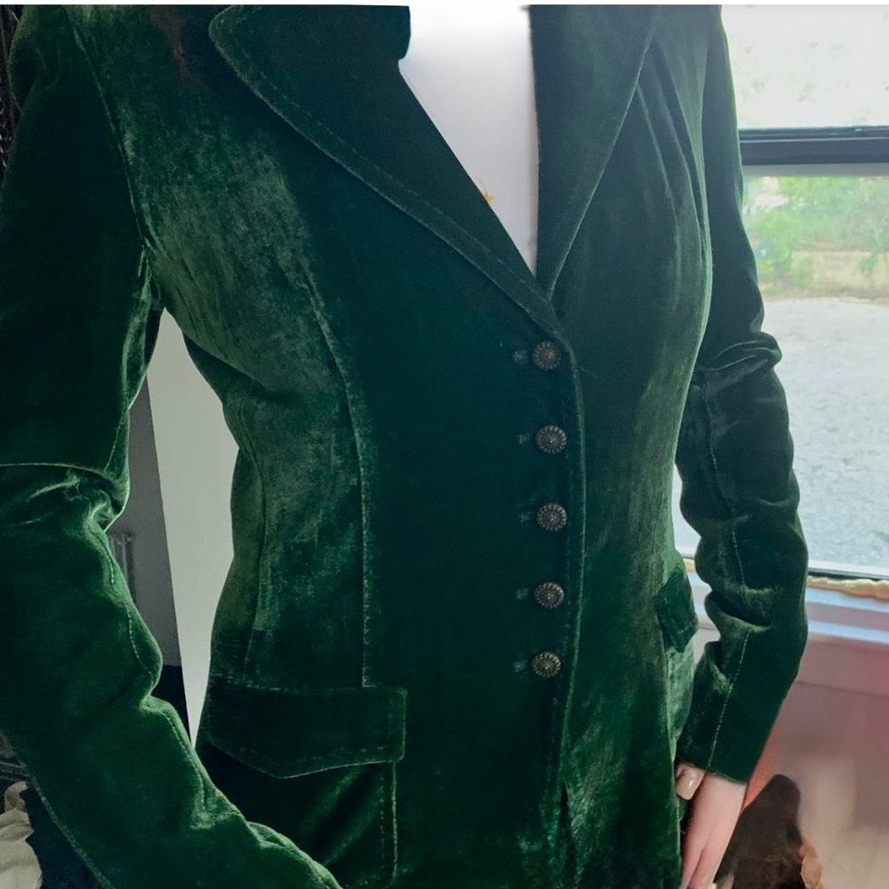 Gianni Bini Deep Green Velvet Blazer Jacket